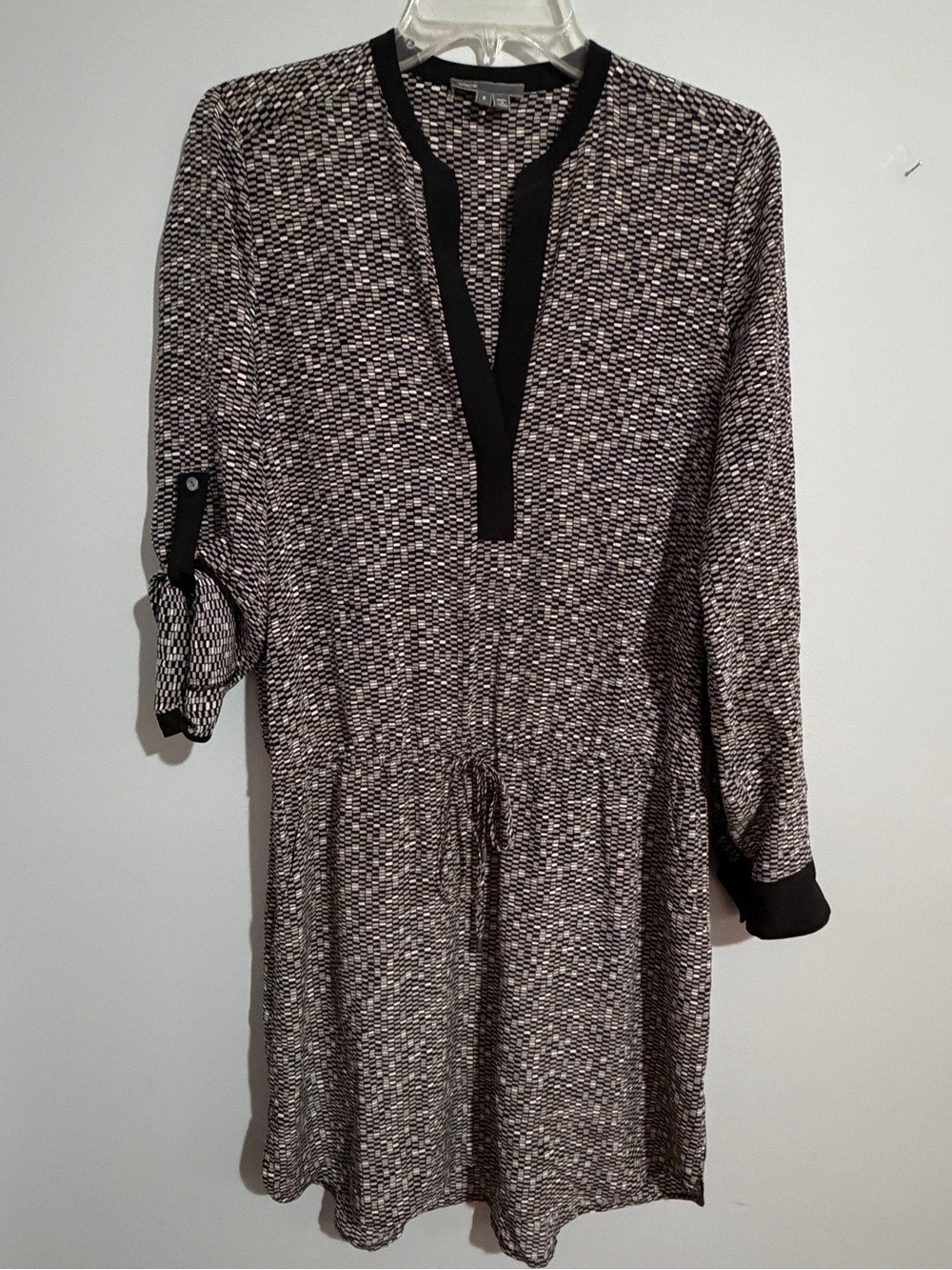 Vince Black & White Printed Long Sleeve Tunic Dress- Small